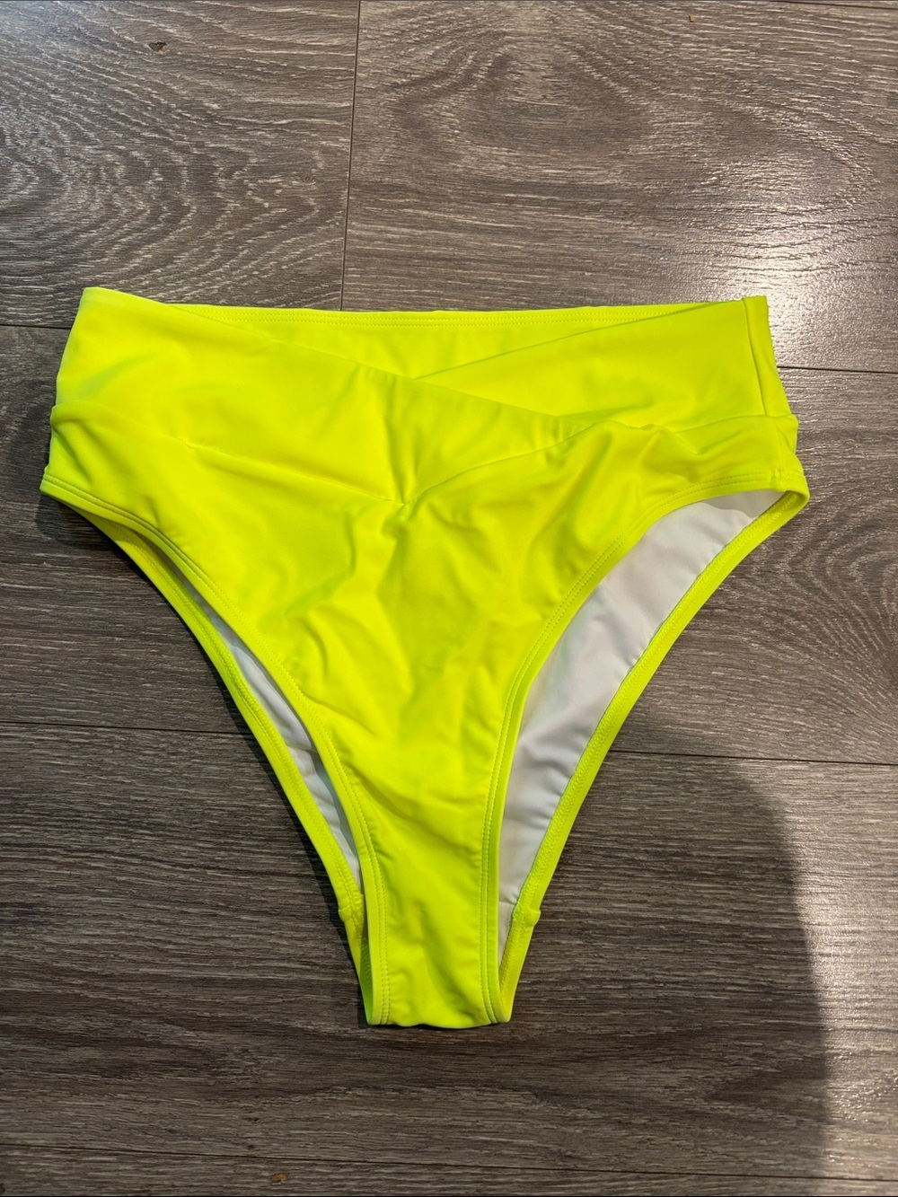 High-Waist Neon Yellow Bikini Bottom - Women Swim size medium